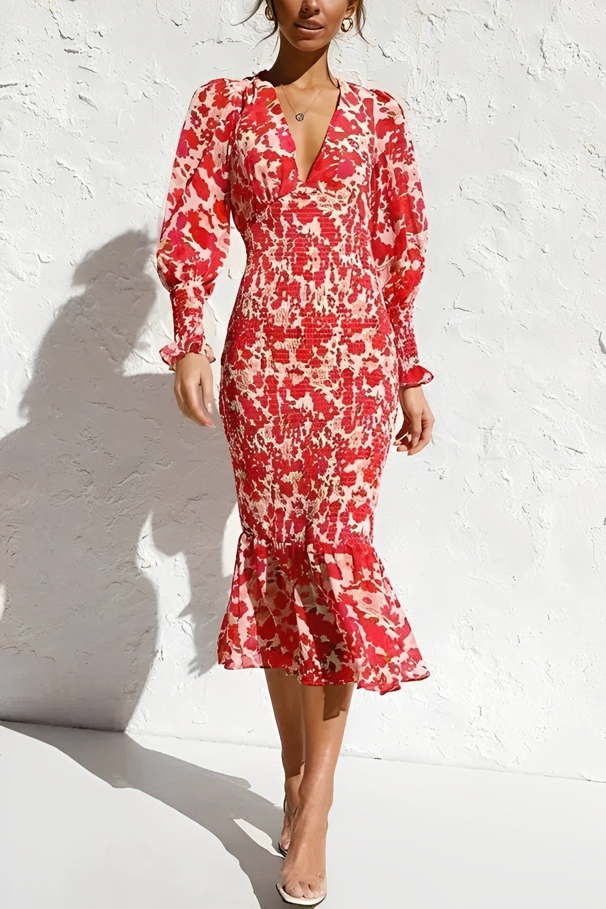 LD Floral midi dress with bishop sleeve