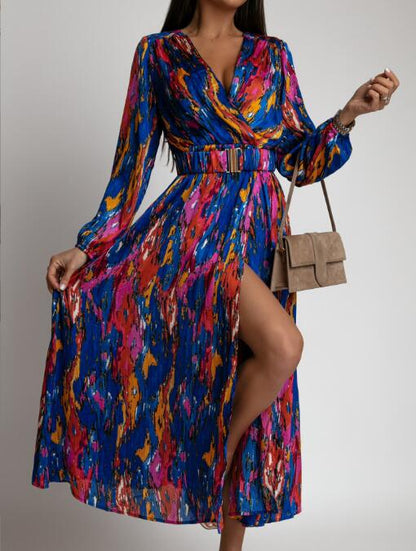 LP | Casual midi dress with natural print and high waist