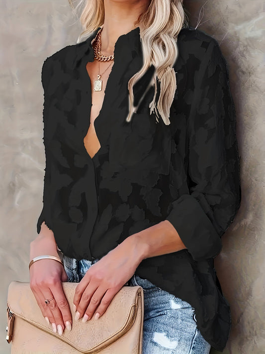 Sheer Lose Jacquard blouse - Woven design and long sleeves