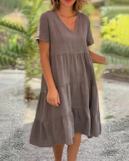 Mc | Cotton and linen v-neck dress