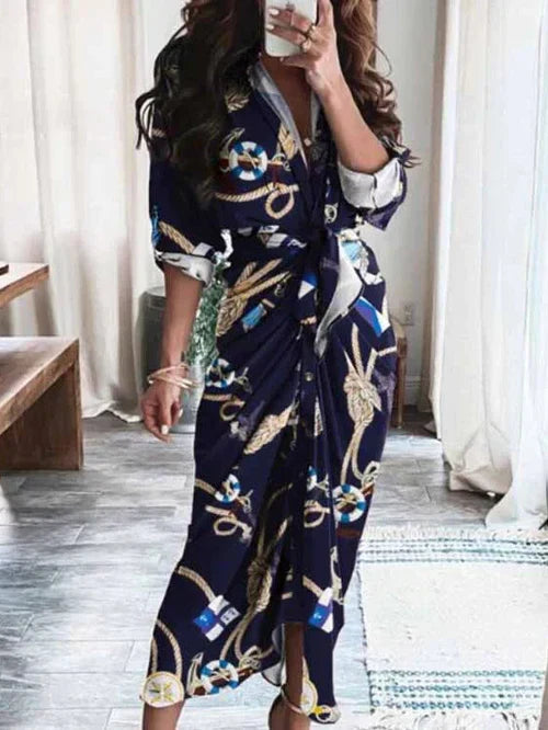 Mc | Elegant casual dress with V-neck and waist belt