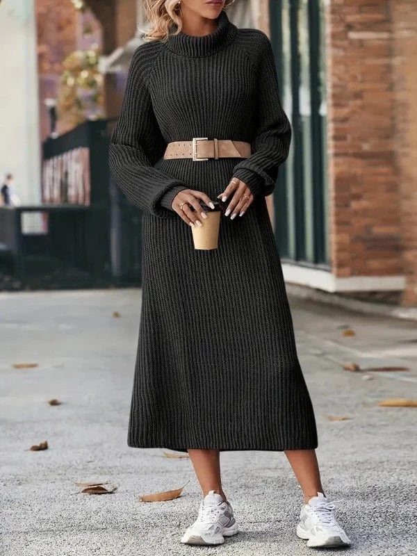 LP | Fashionable knit dress with high neck and straight silhouette