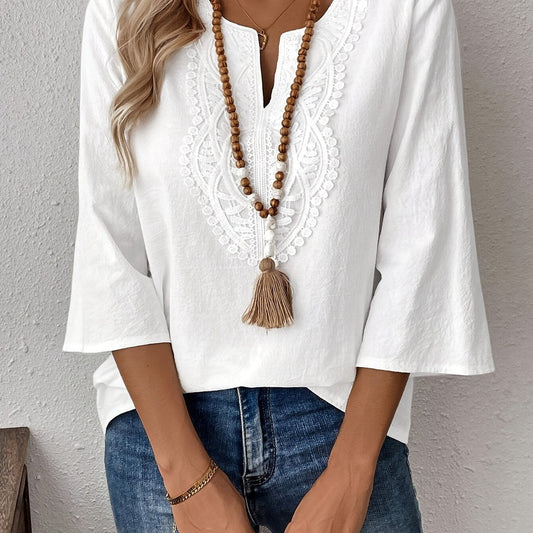 Cotton blend shirt - V-neck and lace zoom for added comfort