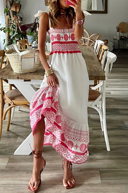 LP | Casual dress with print, ruffles, square neckline and straps