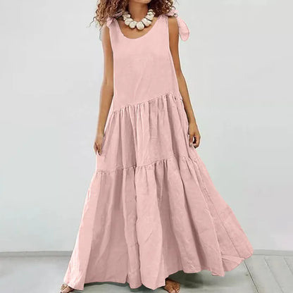 Mc | casual maxi dress with ruffle and plain lace-up cardigan