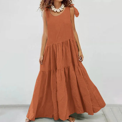 Mc | casual maxi dress with ruffle and plain lace-up cardigan