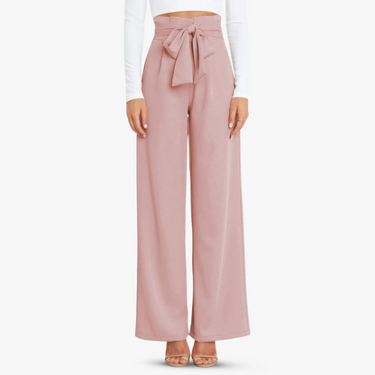 Women's wide-leg fabric pants with tie belt