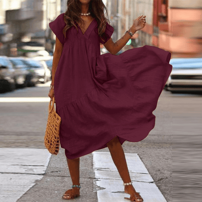 LP | 100% cotton dress with v-neck and loose fit