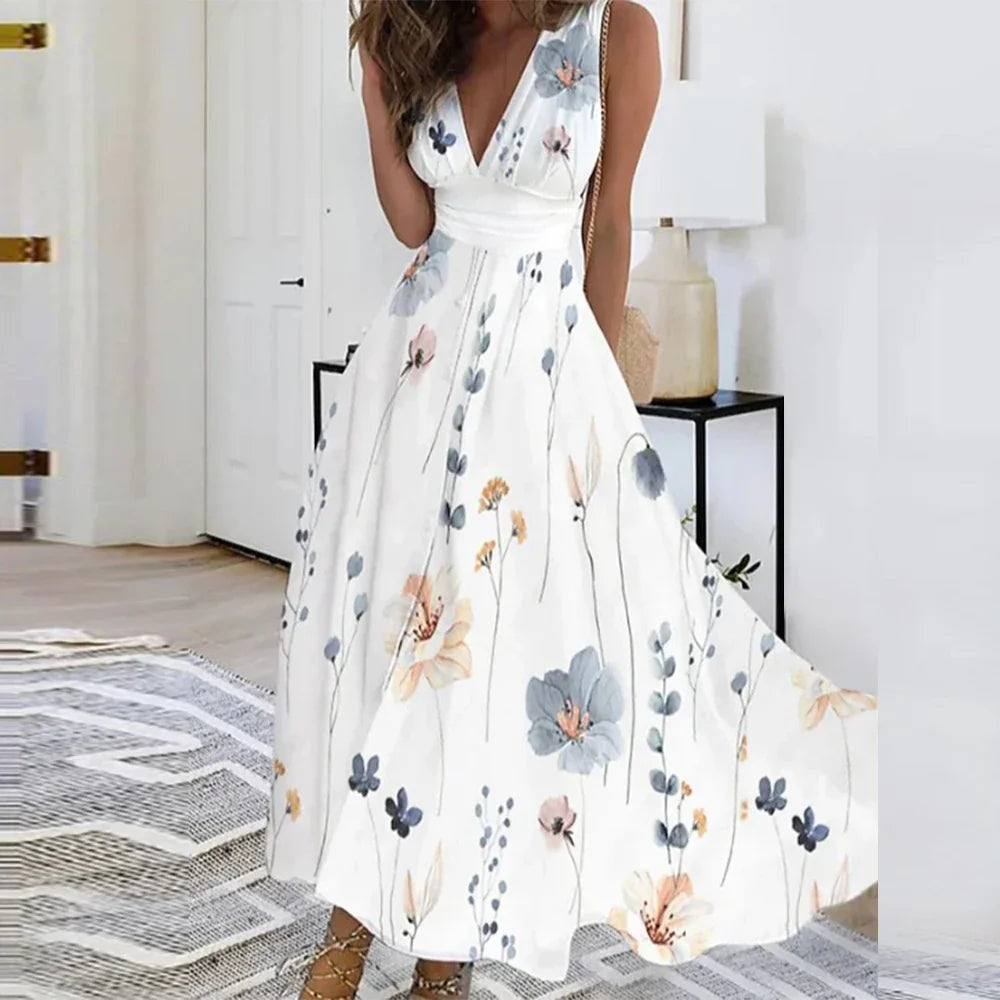 Lente - Elegant floral dress with V-neckline