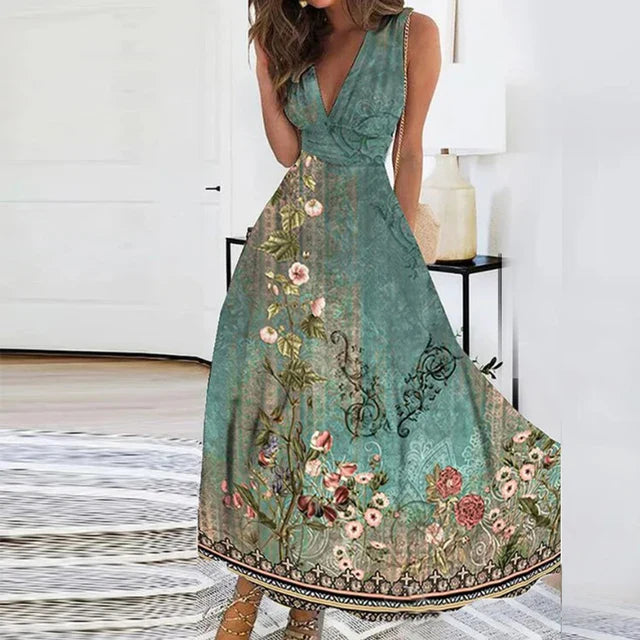Lente - Elegant floral dress with V-neckline