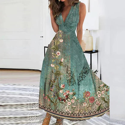 Lente - Elegant floral dress with V-neckline