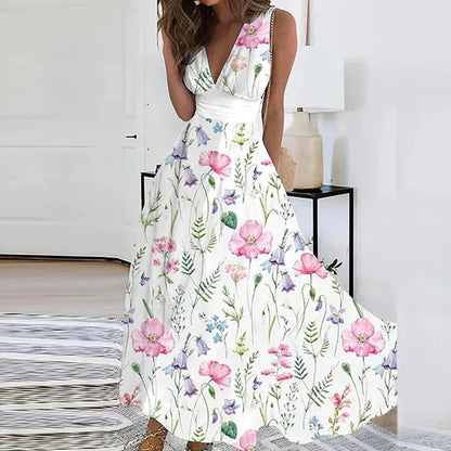 Lente - Elegant floral dress with V-neckline