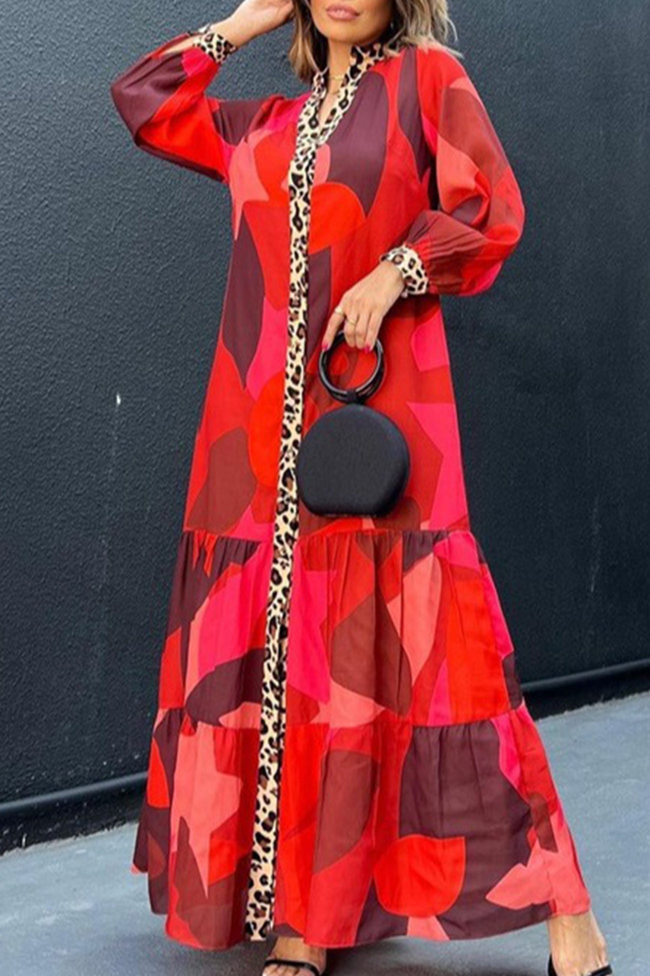 LP | Long dress with leopard patchwork and buttons