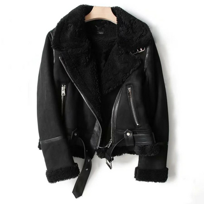 Selena | Women's Leather Jacket with Sherpa Lining Chic and Warm