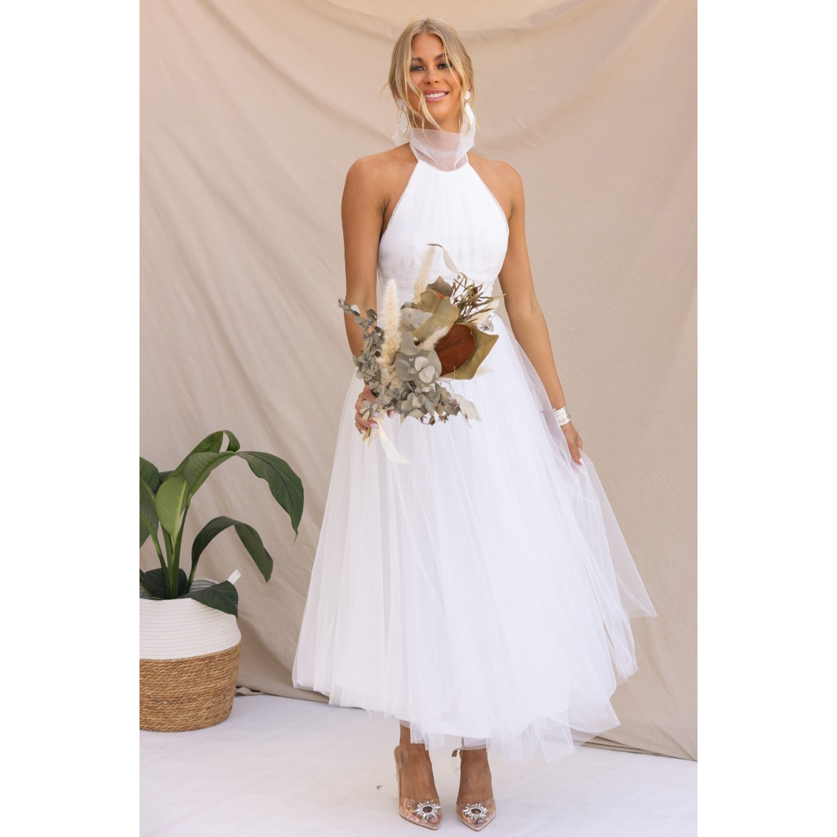 Marisol - Elegant plain A-line dress without back panel