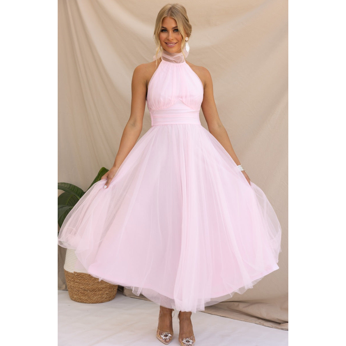 Marisol - Elegant plain A-line dress without back panel