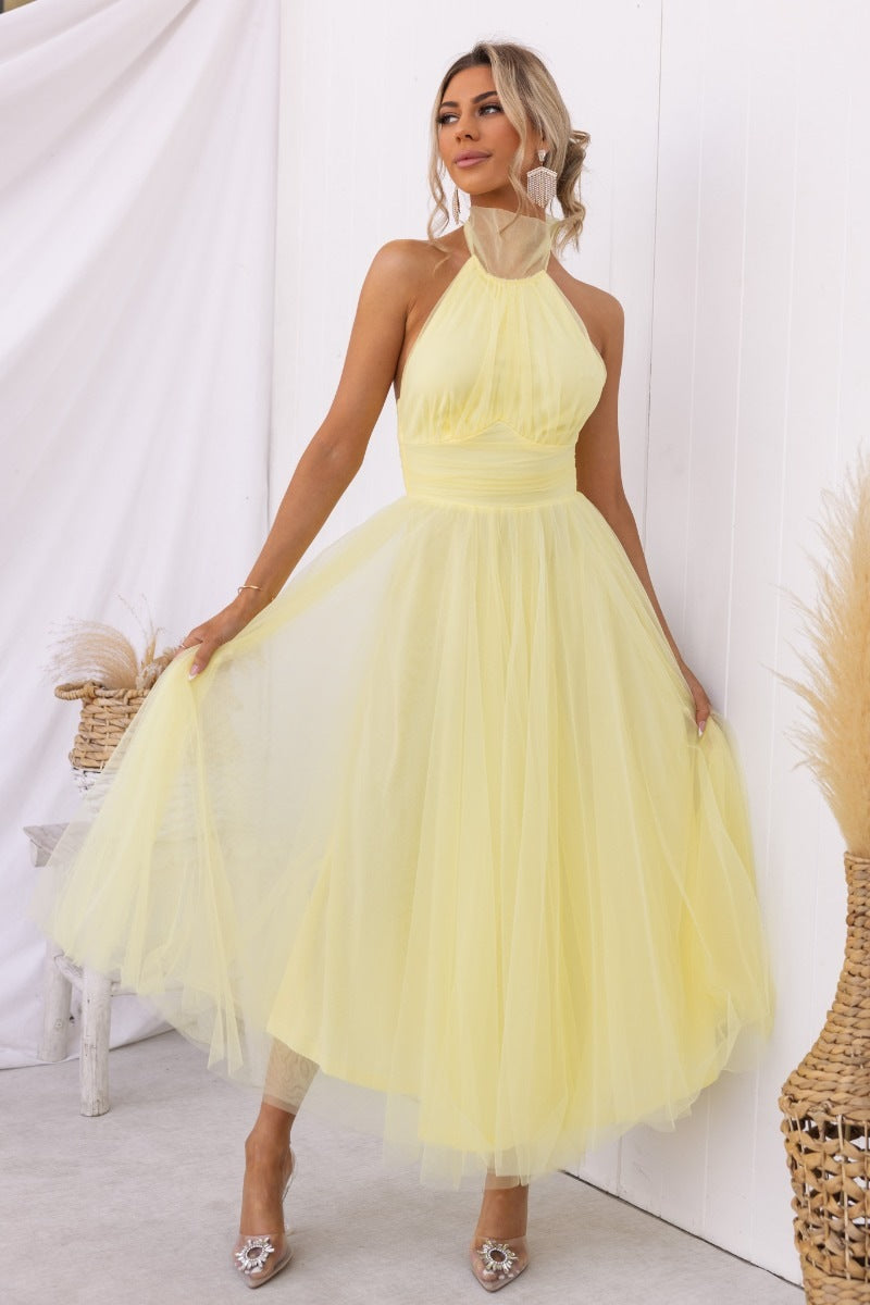 Marisol - Elegant plain A-line dress without back panel