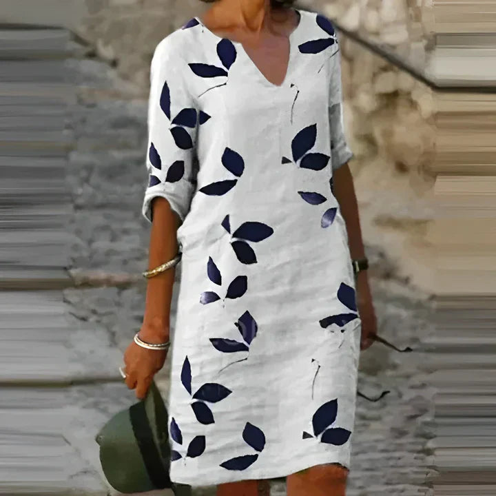 Mavis - beautiful summer dress with leaf print for ladies