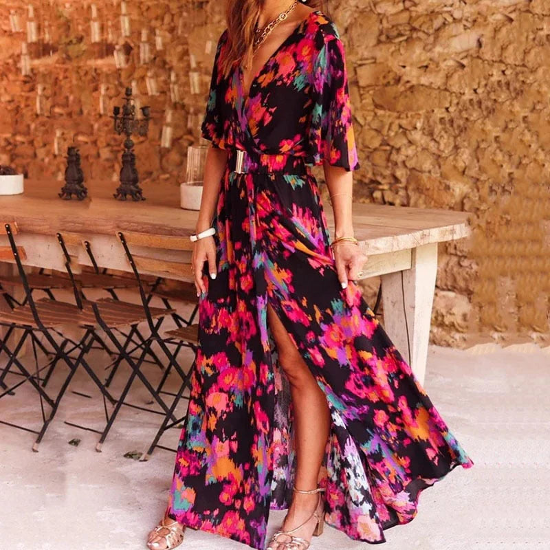 Mc | Maxi dress elegant with print and slit