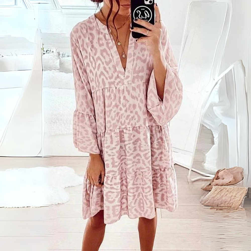 Mc | Dress with animal print and puff sleeves