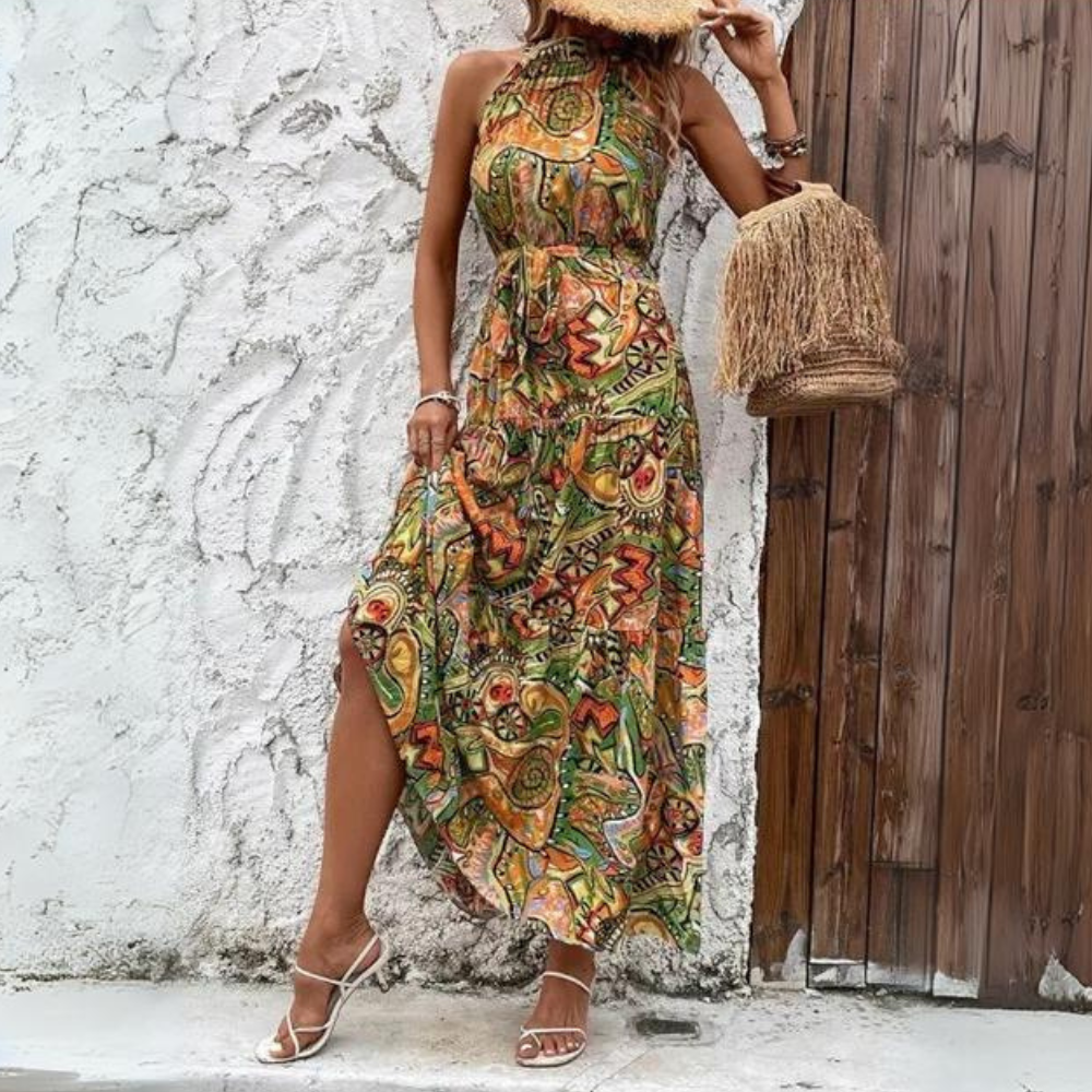 LP | Elegant high neck boho style dress