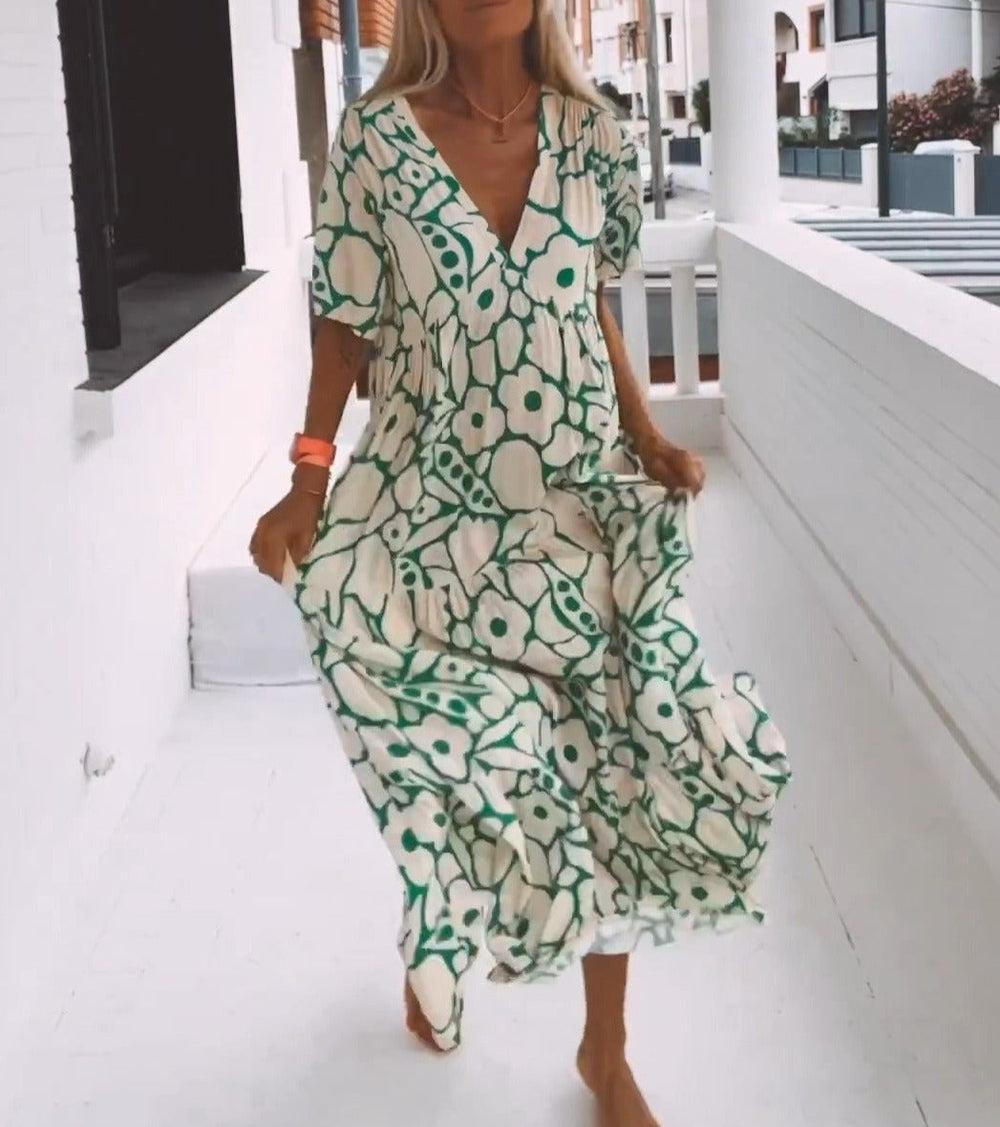 LP | Green long dress with short sleeves