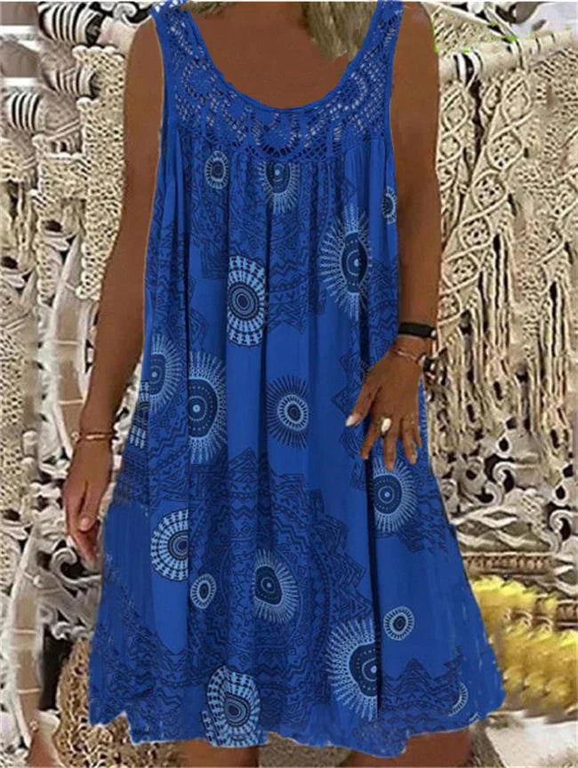 LP | Printed sleeveless dress with round neckline