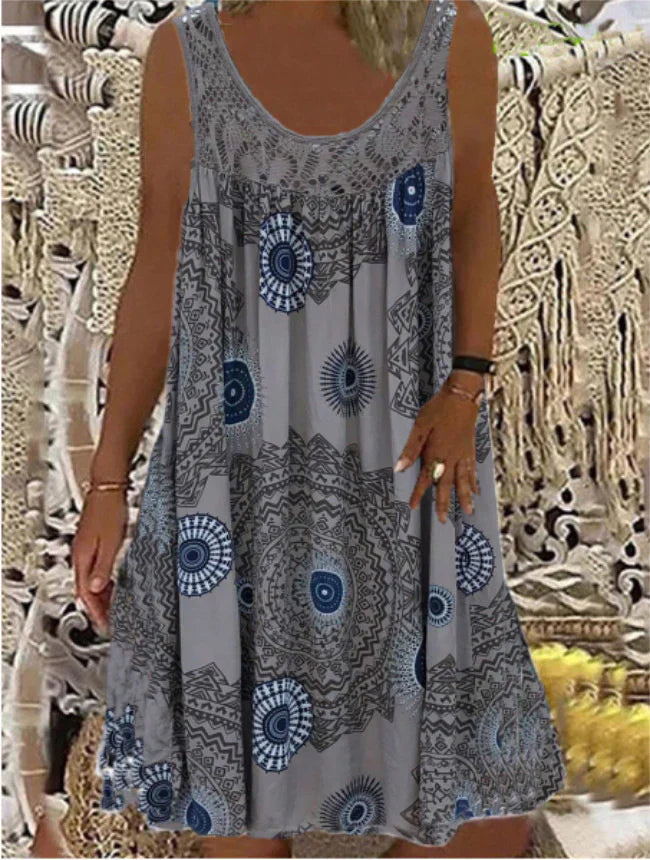 LP | Printed sleeveless dress with round neckline