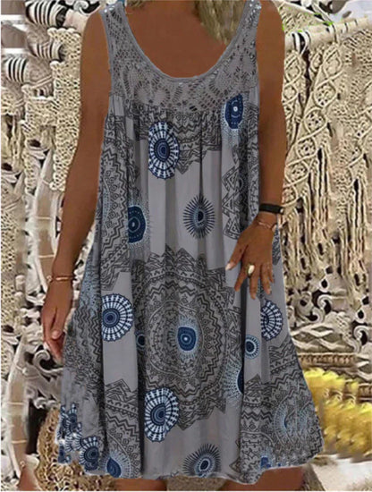 LP | Printed sleeveless dress with round neckline