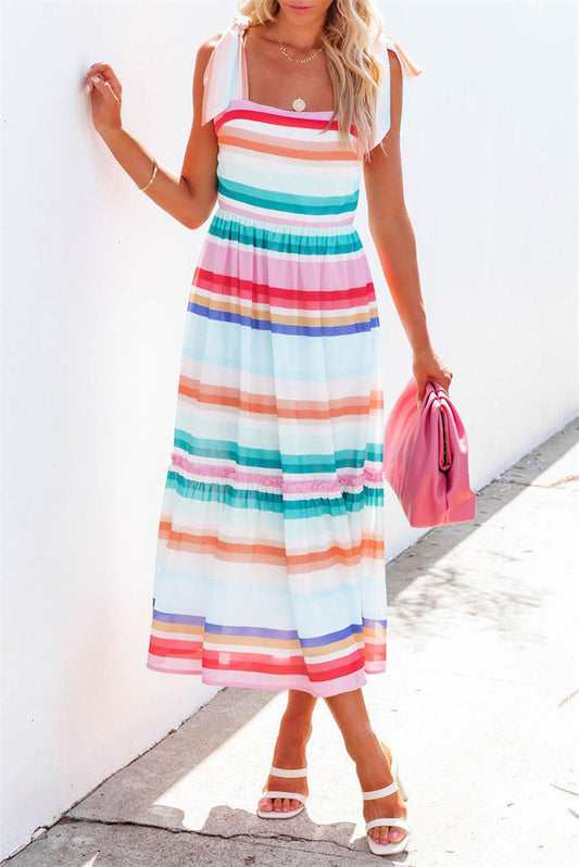 Mc | White -Long dress with print and stripes