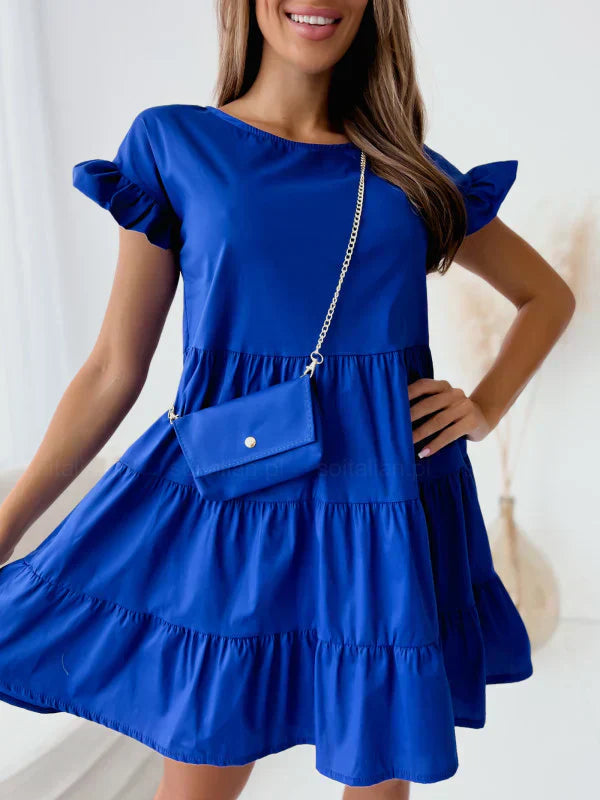 Dresses with wide sleeves and round neckline and irregular hemline