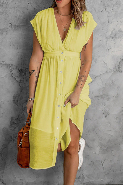 plain ladies dress with deep V-sleeves