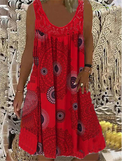 LP | Printed sleeveless dress with round neckline