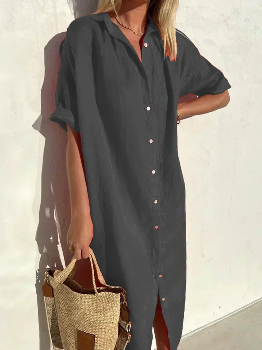 LP | Elegant and casual button-down dress with long sleeves for women Cotton and linen dresses