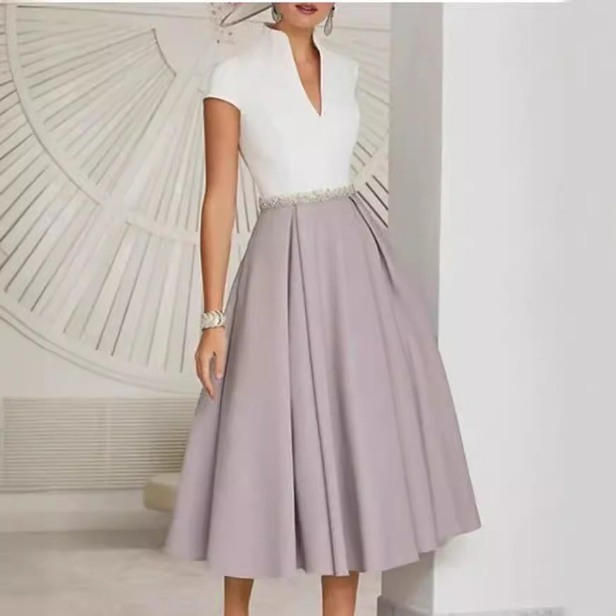 LD | Linnea - White summer dress with color block