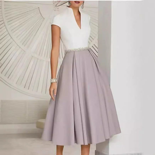 LD | Linnea - White summer dress with color block