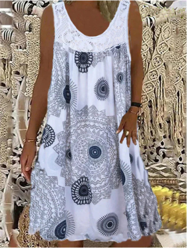 LP | Printed sleeveless dress with round neckline