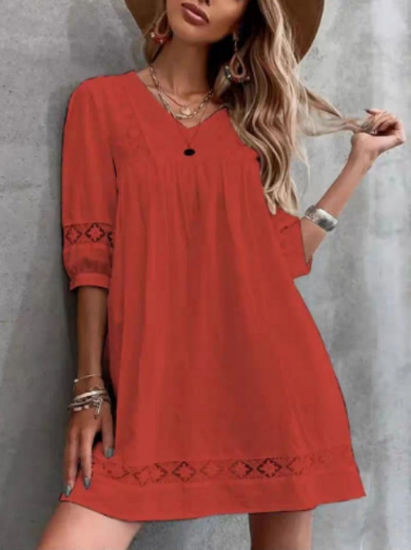 LP MW | single-color lace with V-neck and three-quarter sleeves