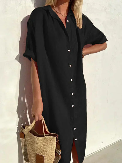 LP | Elegant and casual button-down dress with long sleeves for women Cotton and linen dresses