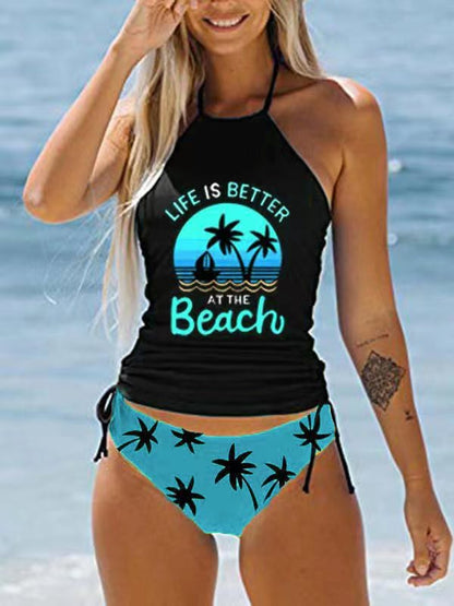 LP | Elegant black high-necked swimsuit with print
