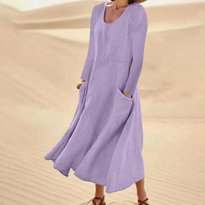 Mc | Solid-color dress with long sleeves and round neckline