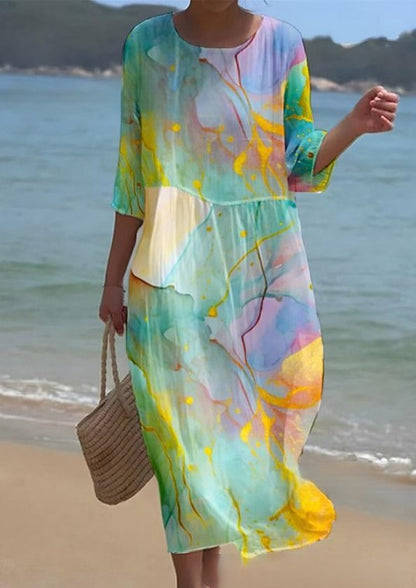 LP | Elegant dress with floral print and round neckline