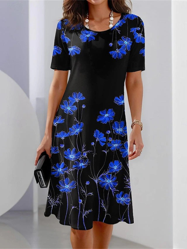 LP | Linen short-sleeved dress with floral print