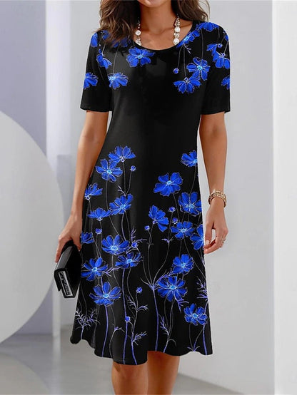 LP | Linen short-sleeved dress with floral print