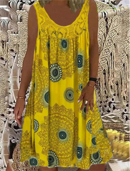 LP | Printed sleeveless dress with round neckline