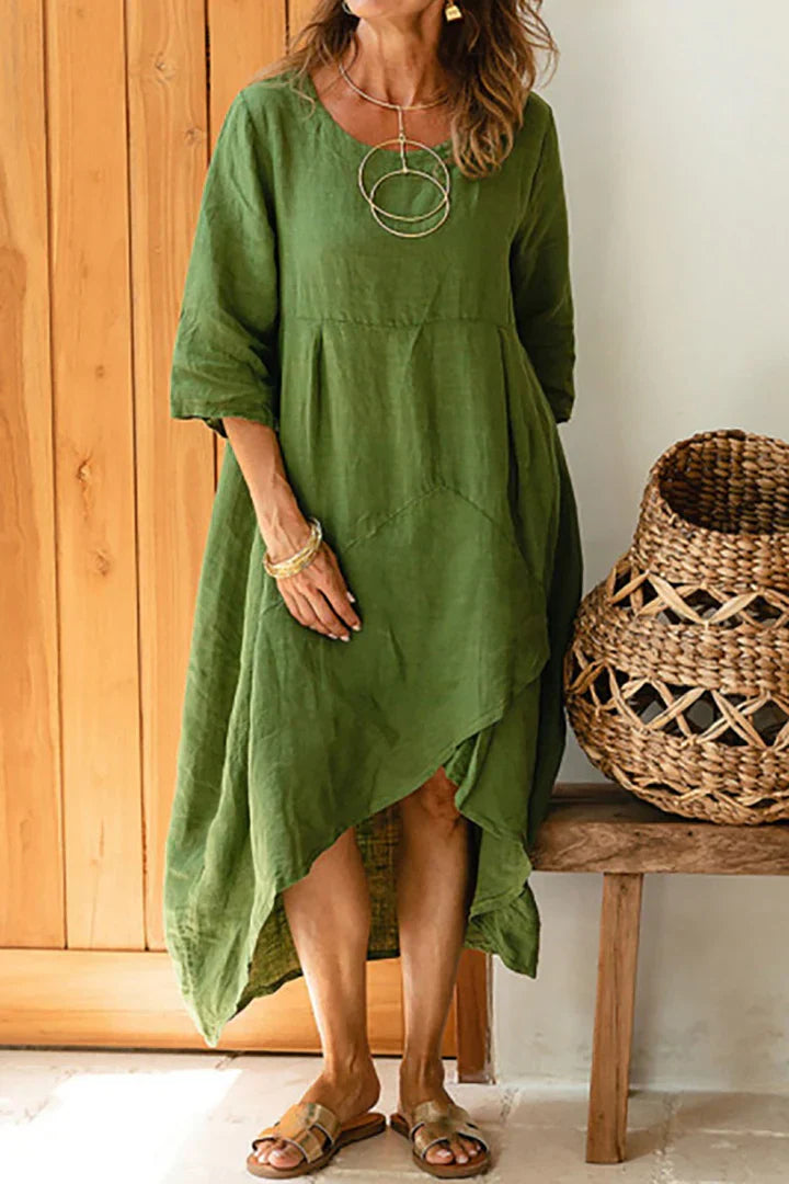 LP | Casual linen and cotton dress with round neckline