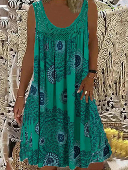 LP | Printed sleeveless dress with round neckline