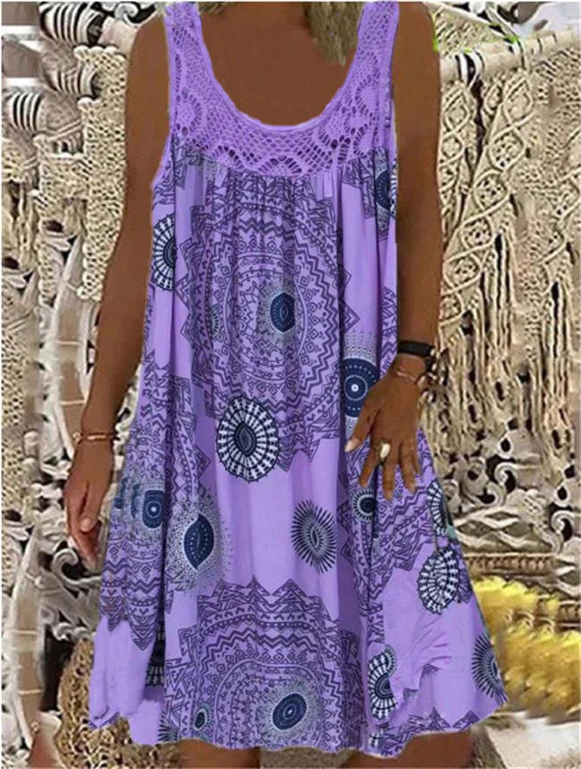 LP | Printed sleeveless dress with round neckline