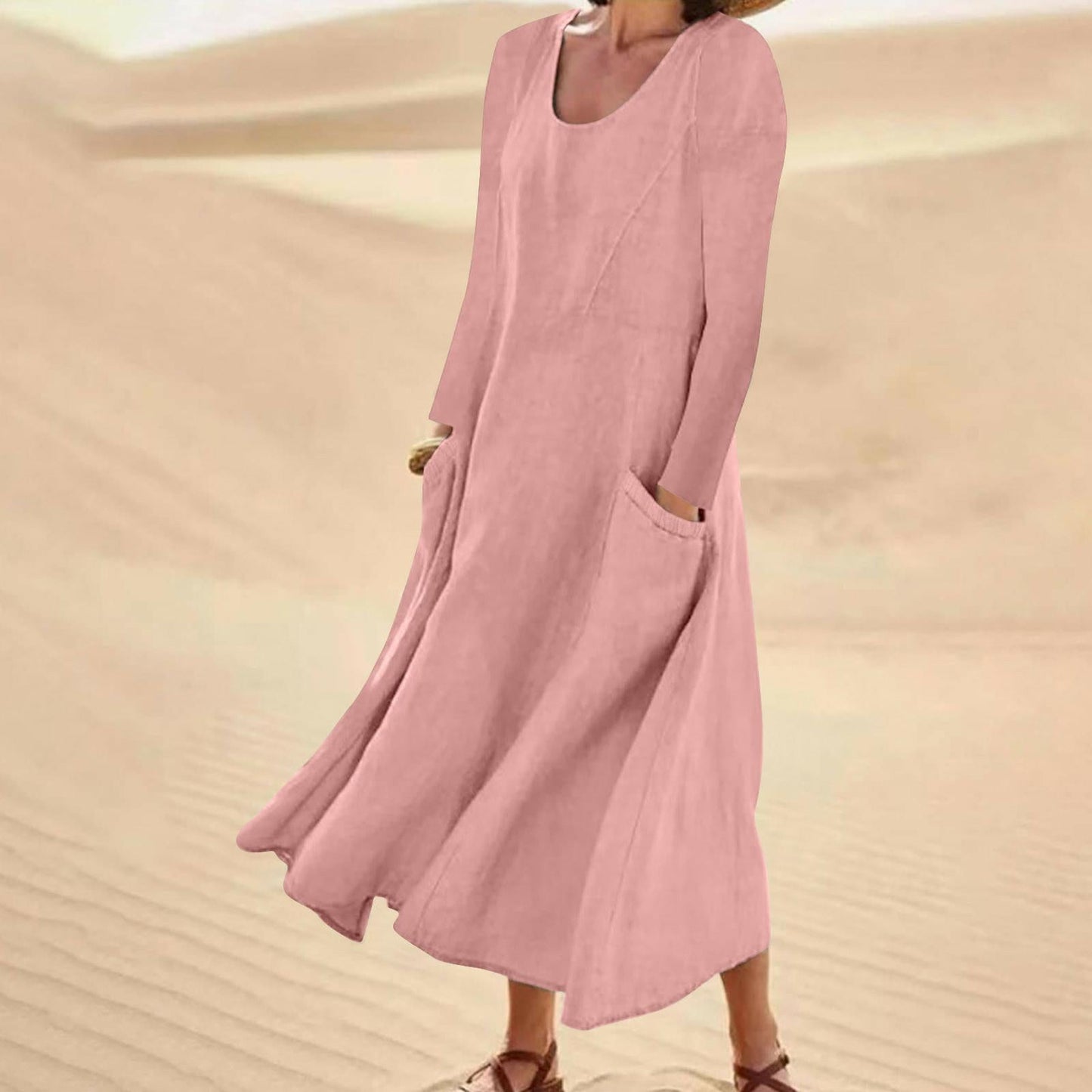 Mc | Solid-color dress with long sleeves and round neckline