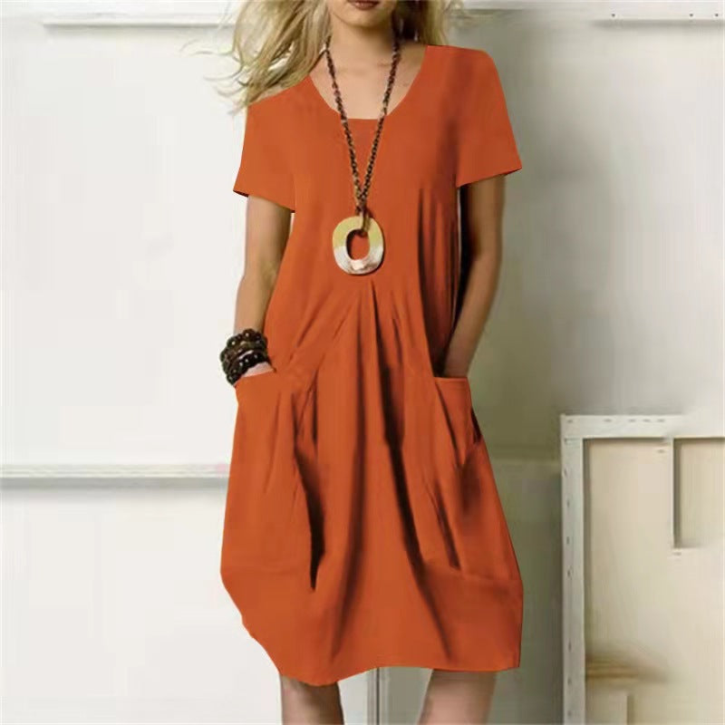 Mc | Helena - Layered dress with wide round neckline and short sleeves